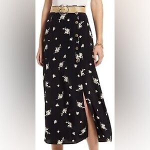 Something Navy High Waist Midi Skirt Black Etch Flowers